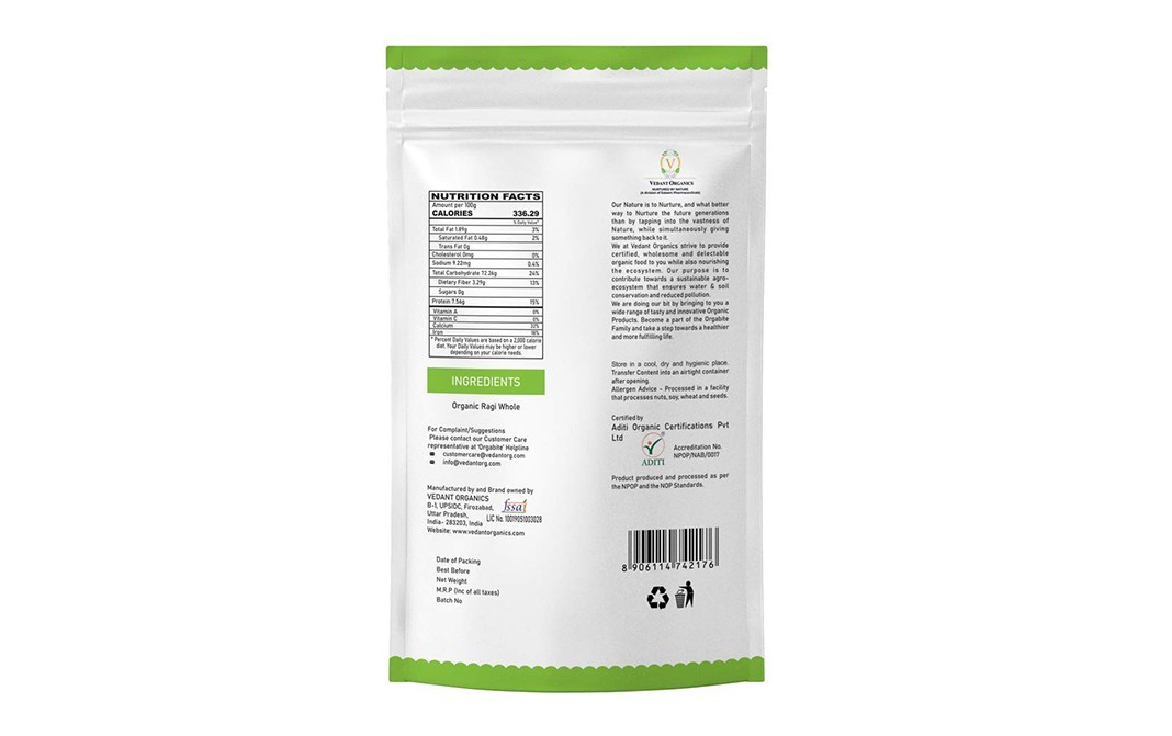 Orgabite Organic Ragi Atta    Pack  500 grams